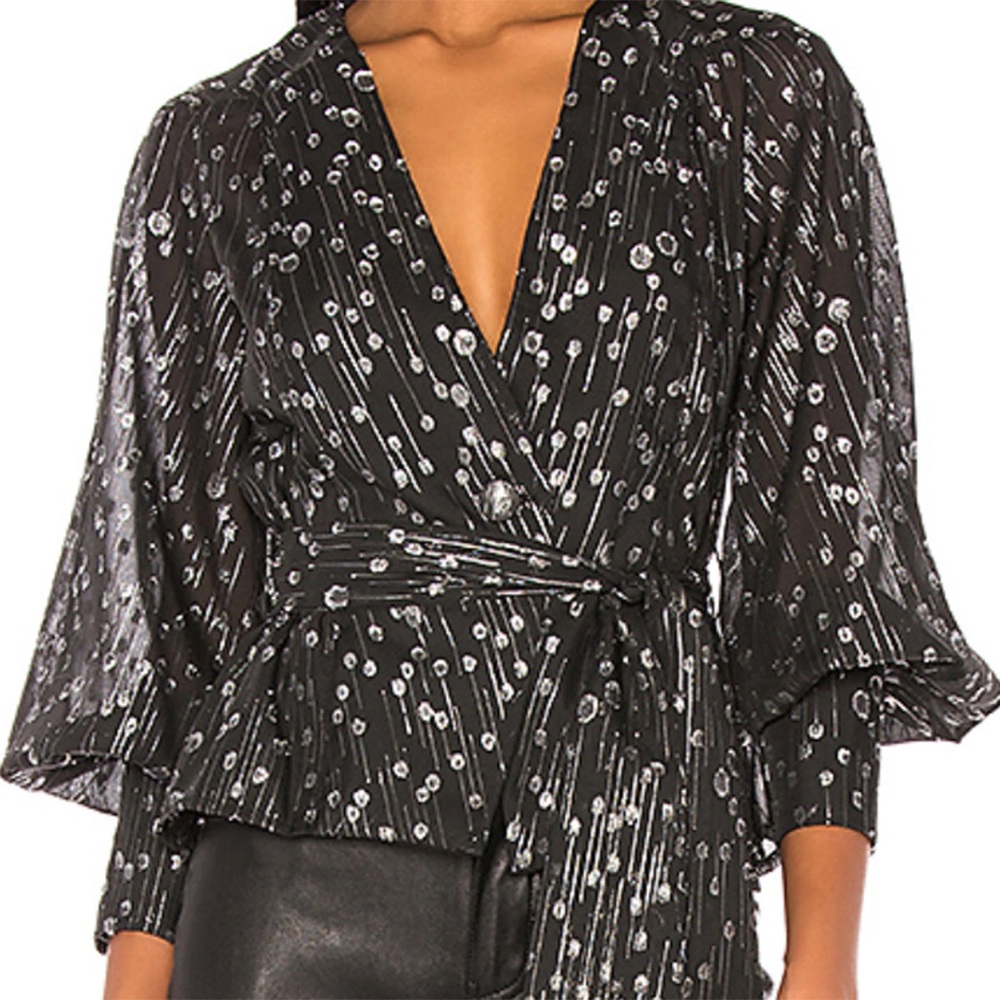 Sabina Musayev Black and Silver Wrap Top